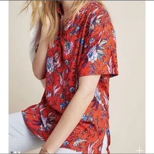 ANTHROPOLOGIE MAEVE WINDHAM RED FLORAL BLOUSE/TUNIC TOP//SIZE XS